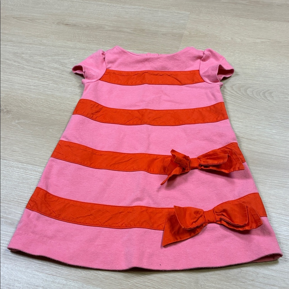 Janie and Jack Pink Orange Striped Dress with Bow Details 3T - Picture 4 of 5